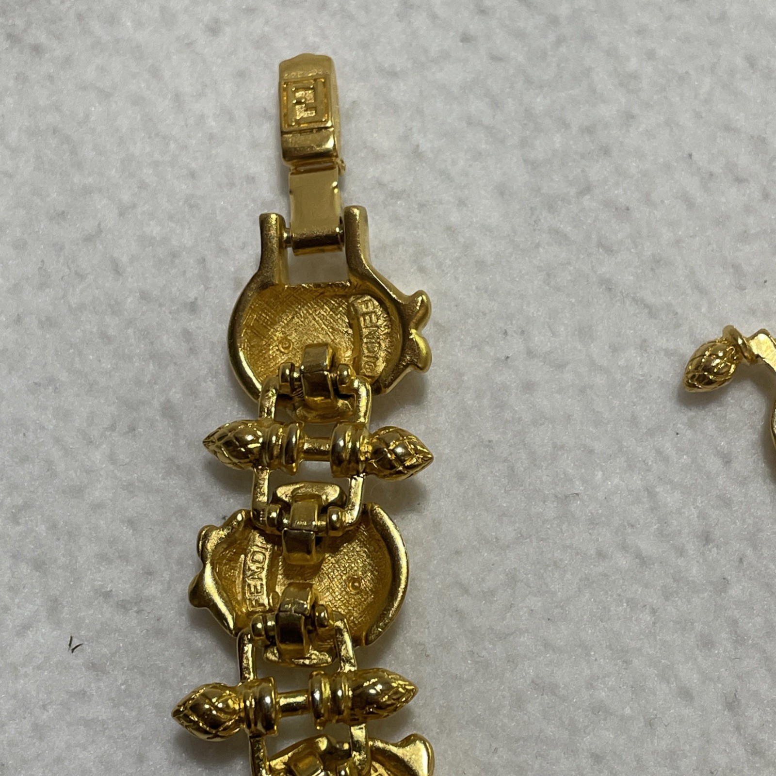 Vintage Fendi Faux Pearl Gold Tone Link Bracelet