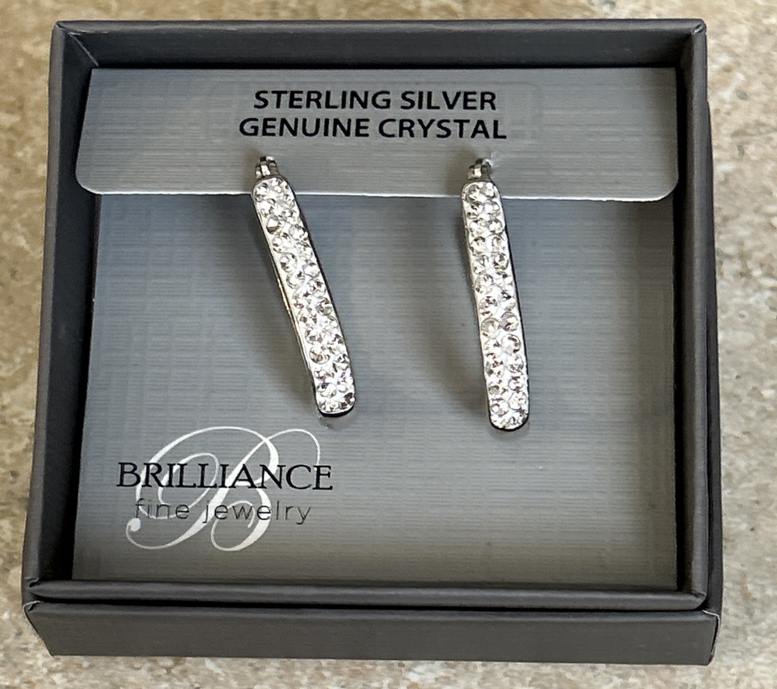 Brilliance Fine Jewelry 925 Sterling Silver Crystal Hoop Earrings, NEW IN BOX!
