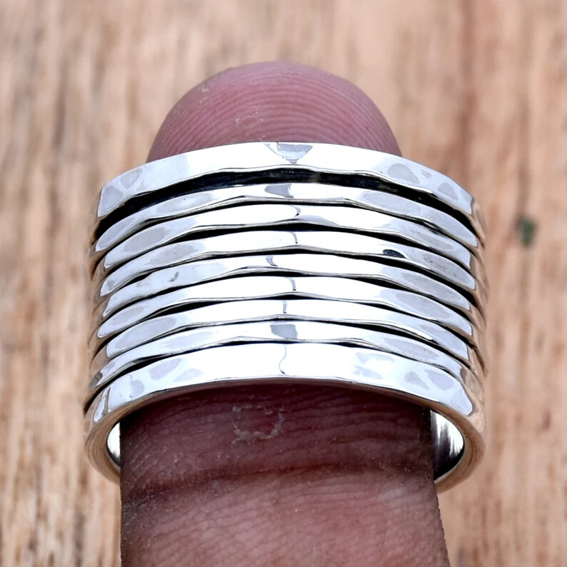 Solid 925 Sterling Wide Silver Band &Spinner Ring Handmade Ring All size-b-23