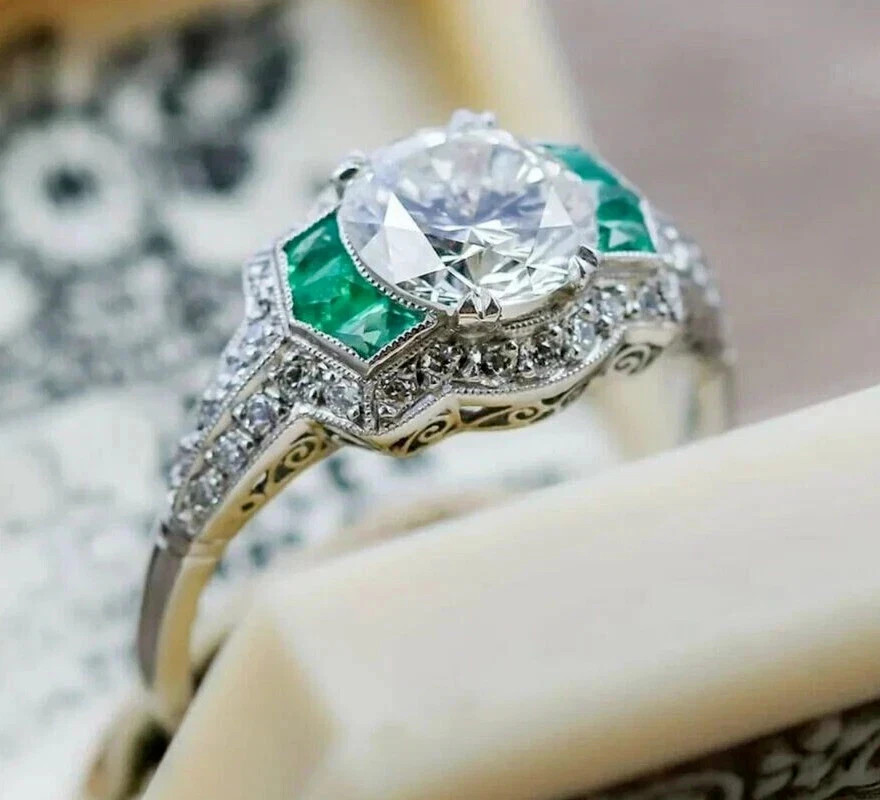 2.15Ct Art Deco Style Lab Created Diamond Engagement Gift 14K White Gold FN Ring