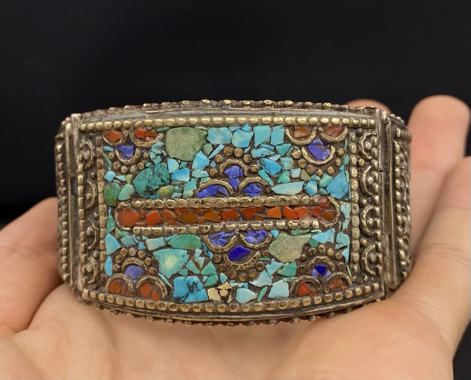 Beautiful Vintage Nepali Turquoise Coral& Lapis Bracelet