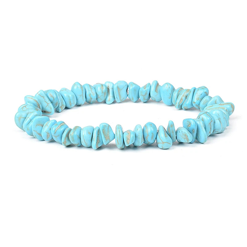Natural Blue Turquoise Cube & Cylindrical Beads Bracelet Elastic Cord Unisex