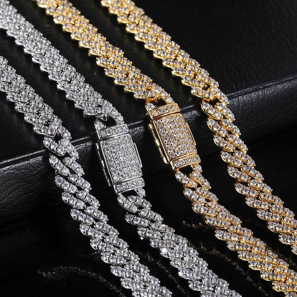 8MM Miami Cuban Link Chain Iced CZ Out Necklace Gold Plated Stainless Steel