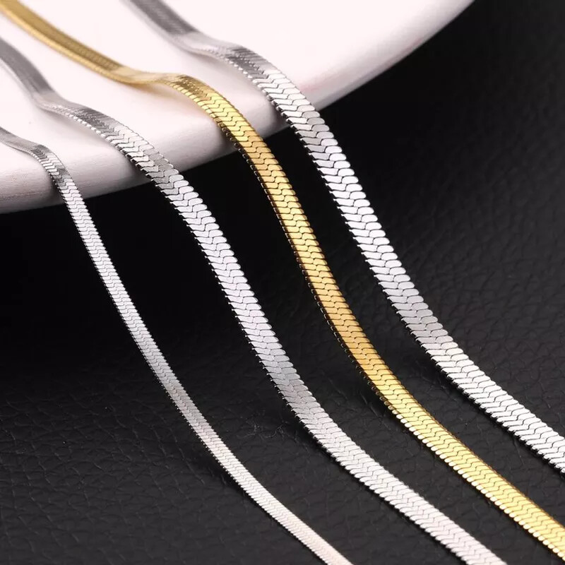 Stainless Steel Herringbone Gold Plated 2mm to 5mm 18″ 20″ 24″ Chain Necklace