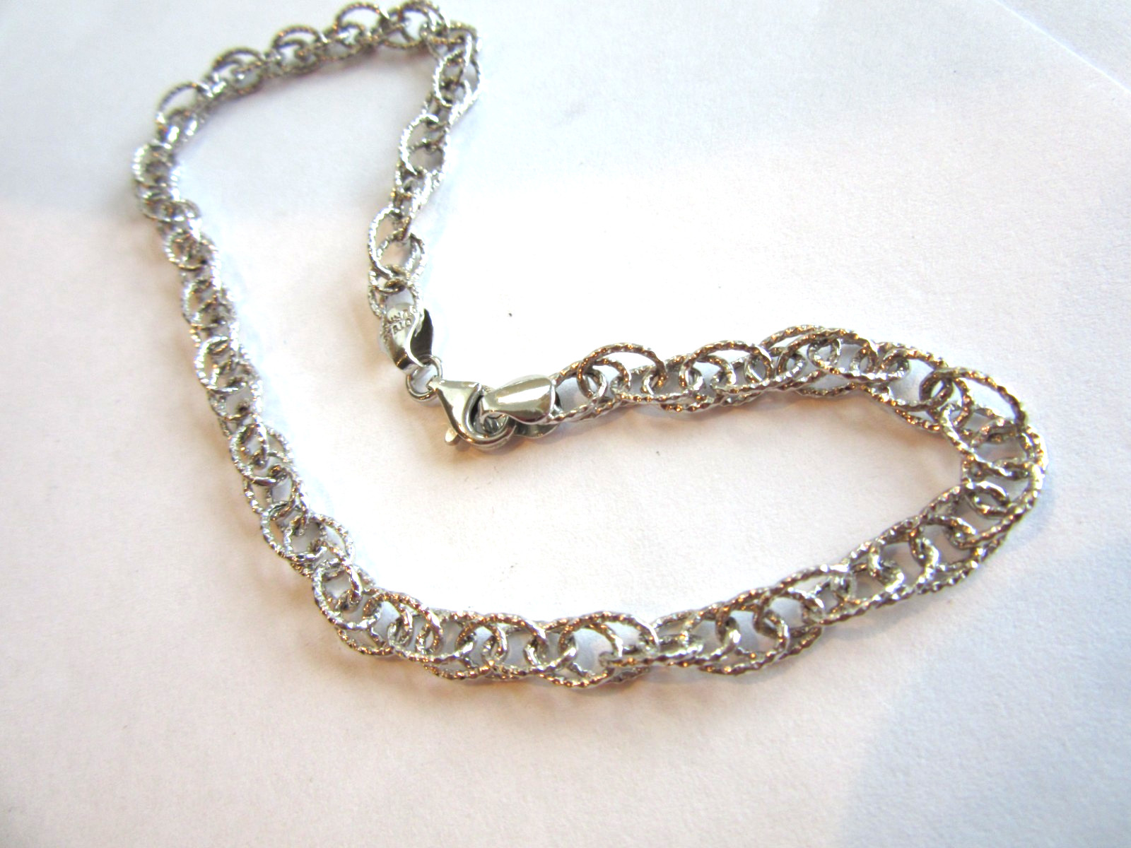 OT 925 Turkey silver textured oval link Anklet or bracelet – 10″ long 3.2 grams