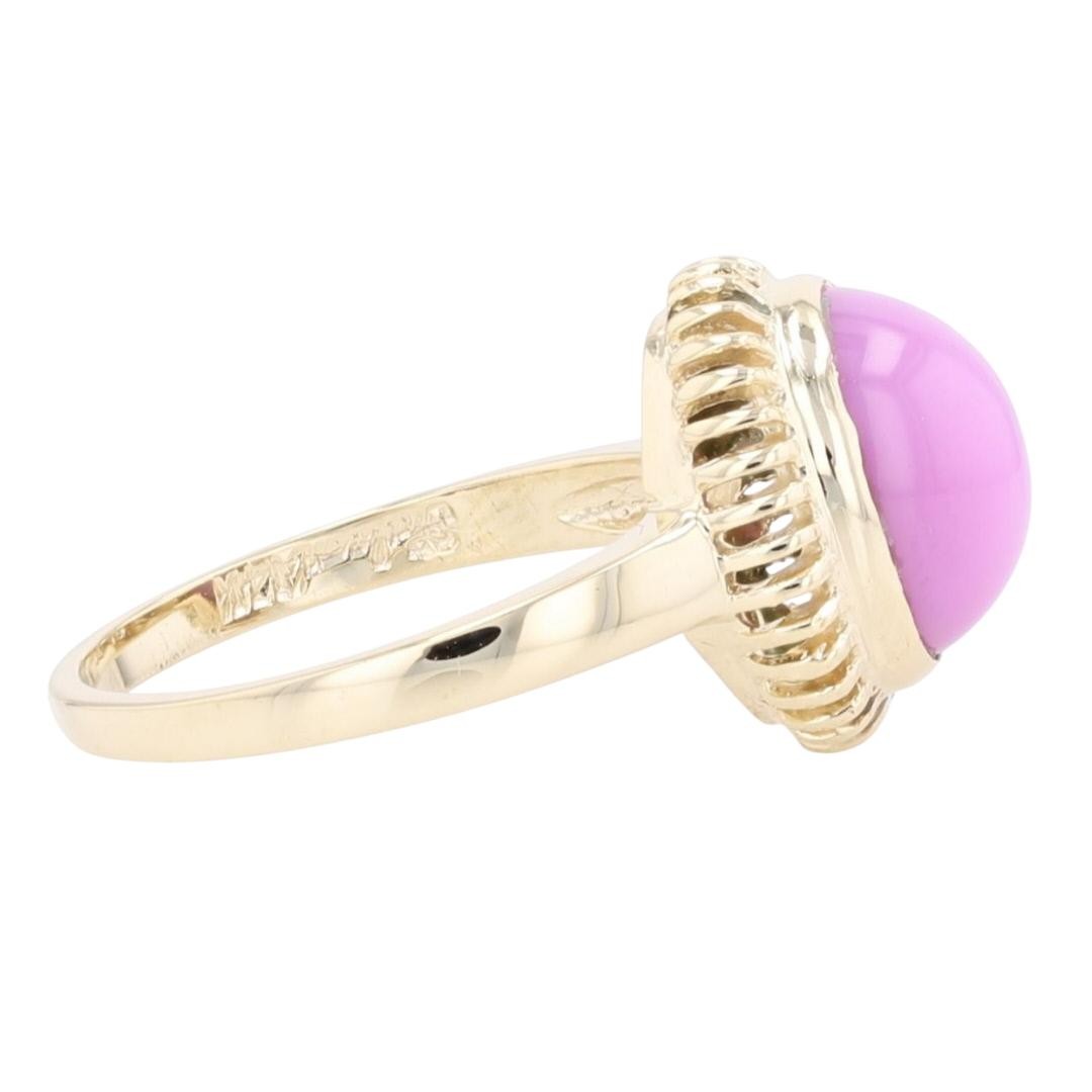 4.03ct Lab-Created Oval Cabochon Pink Star Sapphire Ring 14k Yellow Gold Size 6