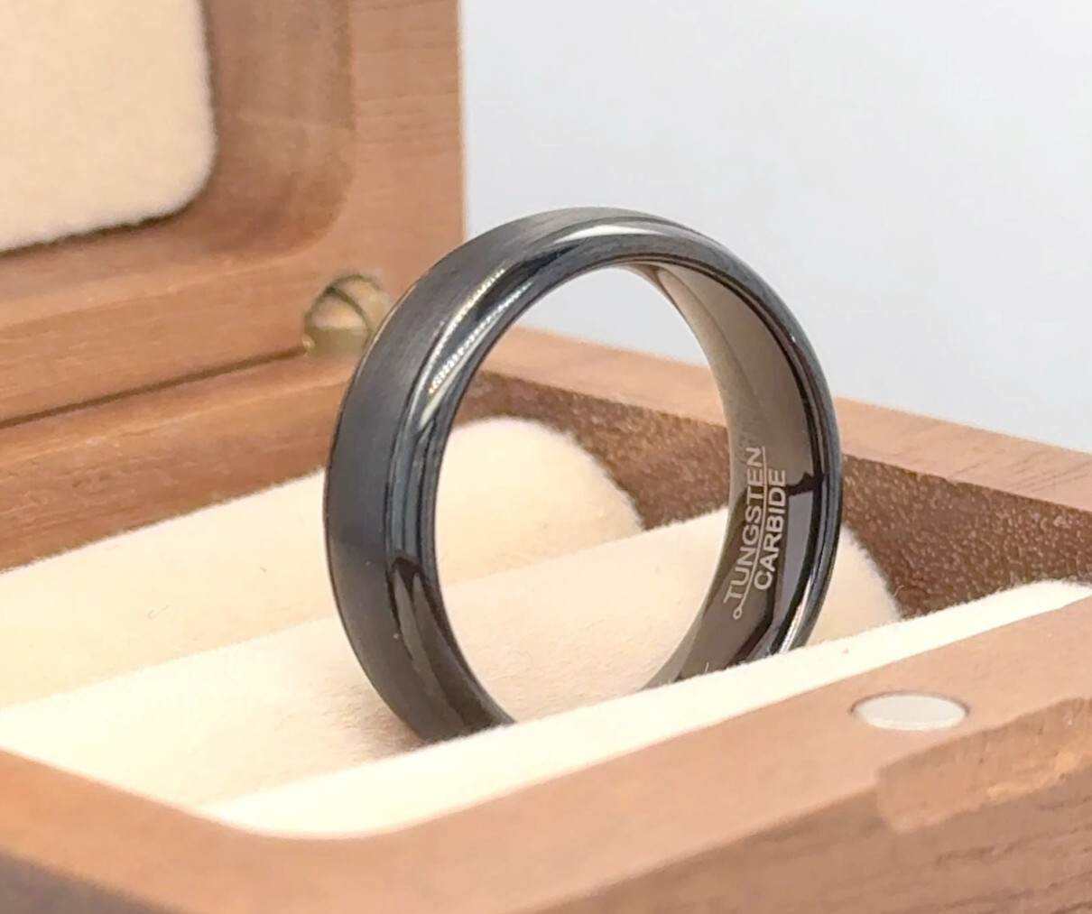 Gift For Girlfriend 6mm Black Plated Tungsten Band Stackable Promise Ring
