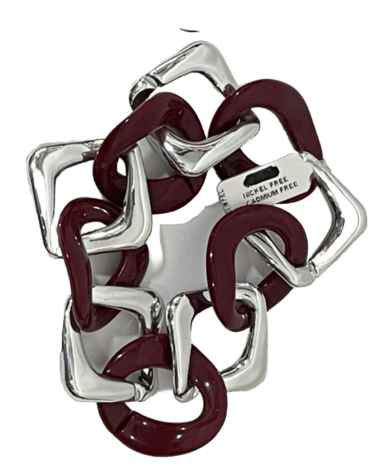 Kleo acrylic chunky Bracelet Silver Burgundy link Made In Italy New NWT
