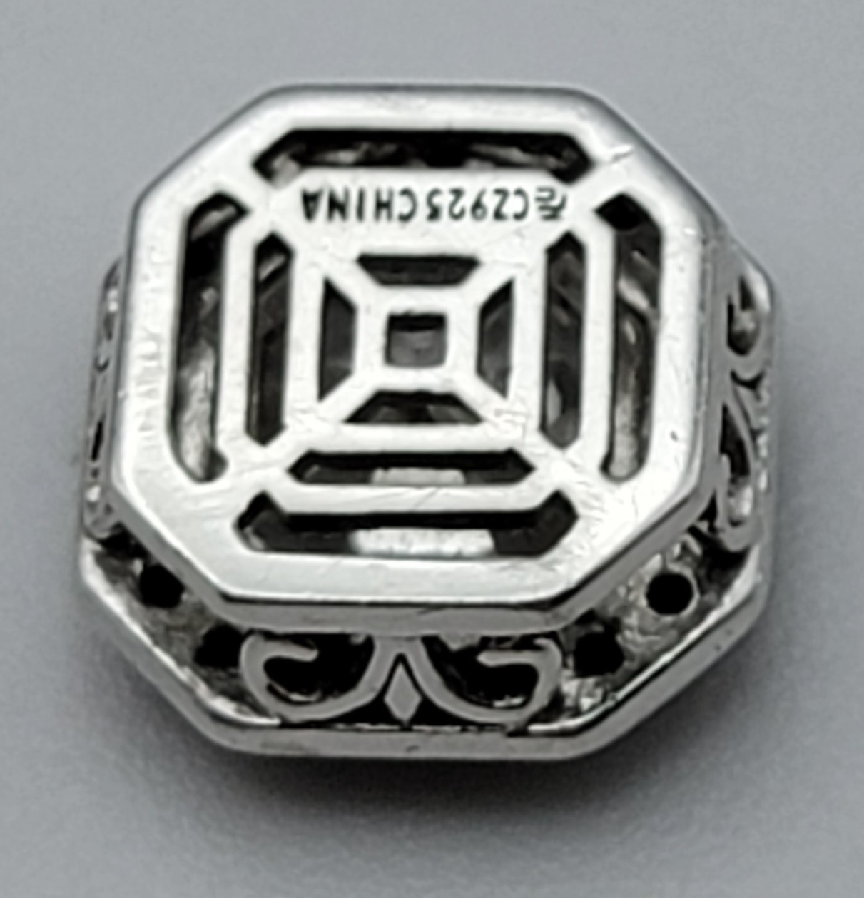 FE 925 Sterling Silver Clear & Black Cubic Zirconia Pendant 10.6mm Square