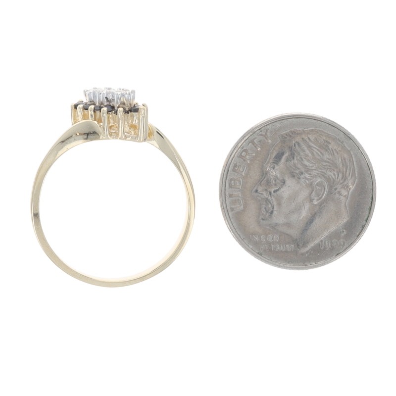 Yellow Gold Sapphire Diamond Cluster Halo Bypass Ring – 10k Round .26ctw