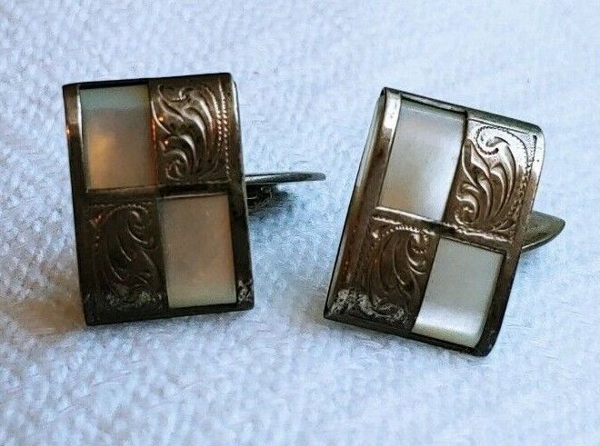 Antique Art Deco German Silver and Mother of Pearl Cuff Links-1920’s