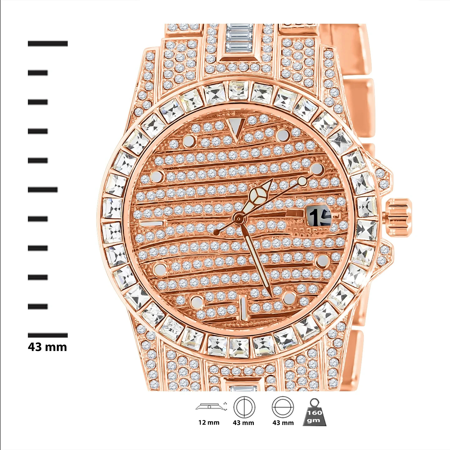 Exquisito Hip Hop Bling Metal Watch with Crystal Bezel