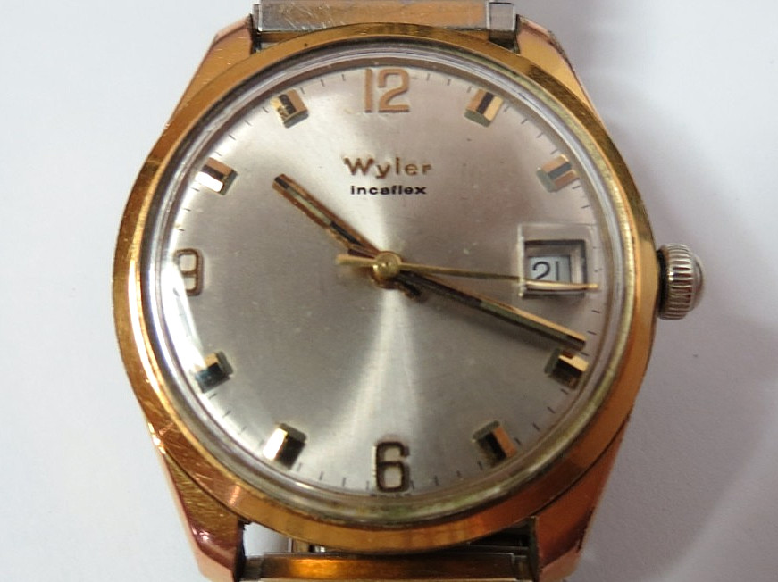 VTG SWISS MENS WYLER INCAFLEX 17’J MANUAL GOLD WRISTWATCH FLEXIBLE BRACELET RUN