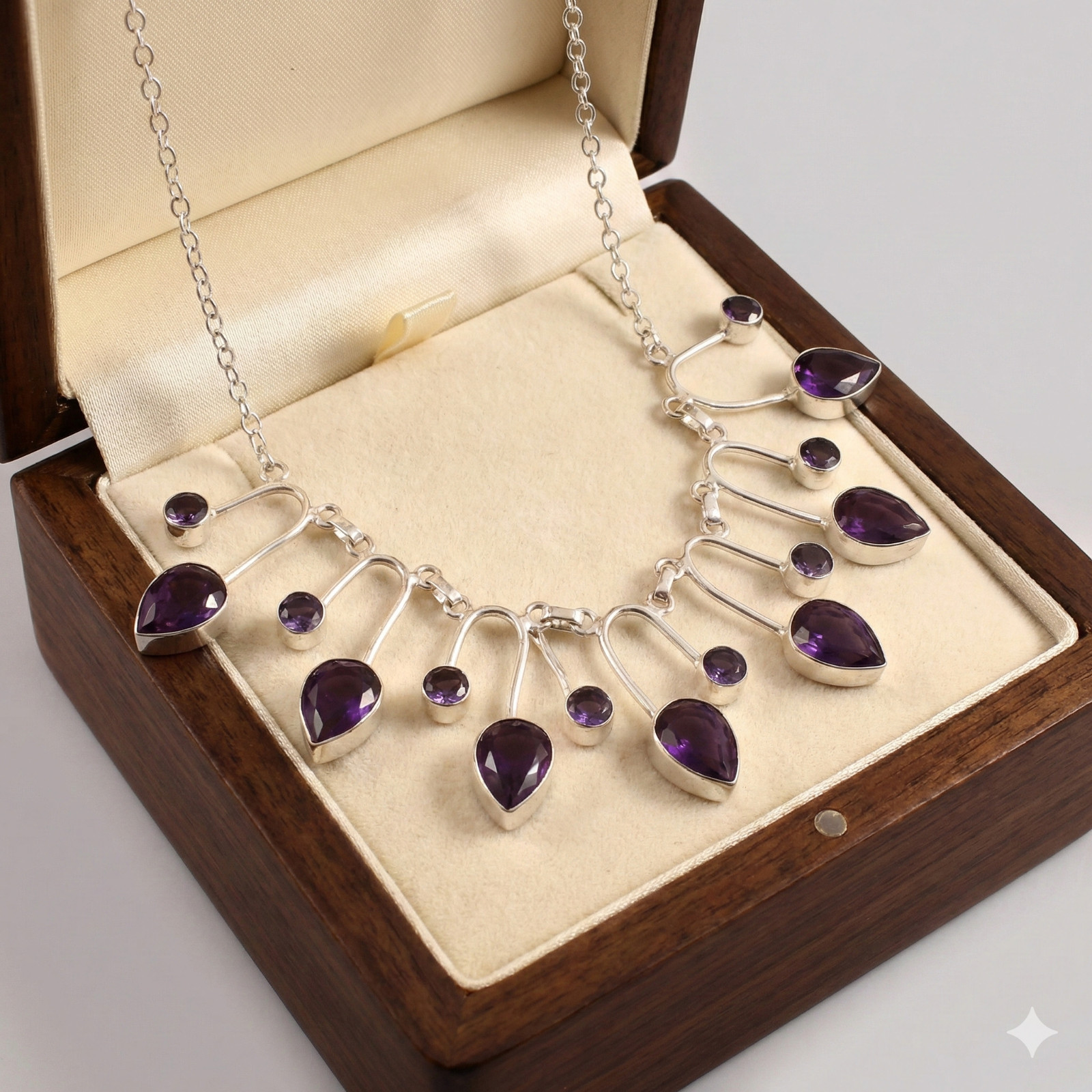 925 Sterling Silver Purple Amethyst Gemstone Handmade Jewelry Necklace S-18″