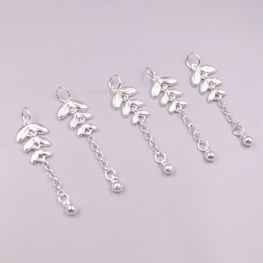 1pcs Real 925 Sterling Silver Pendant Polish Ball Leaf Link Accessory 1.2inchL