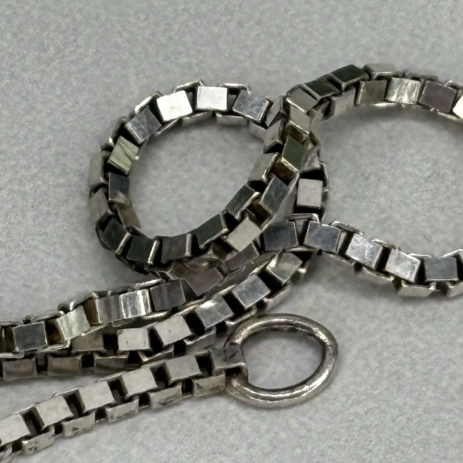 Ciani Sterling Silver 2mm Box Link Chain Bracelet Italy Scissor Clasp 6.75”