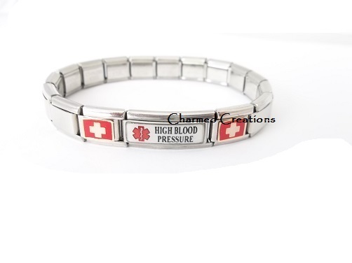 9mm Italian Charm High Blood Pressure Superlink Medical Alert Starter Bracelet