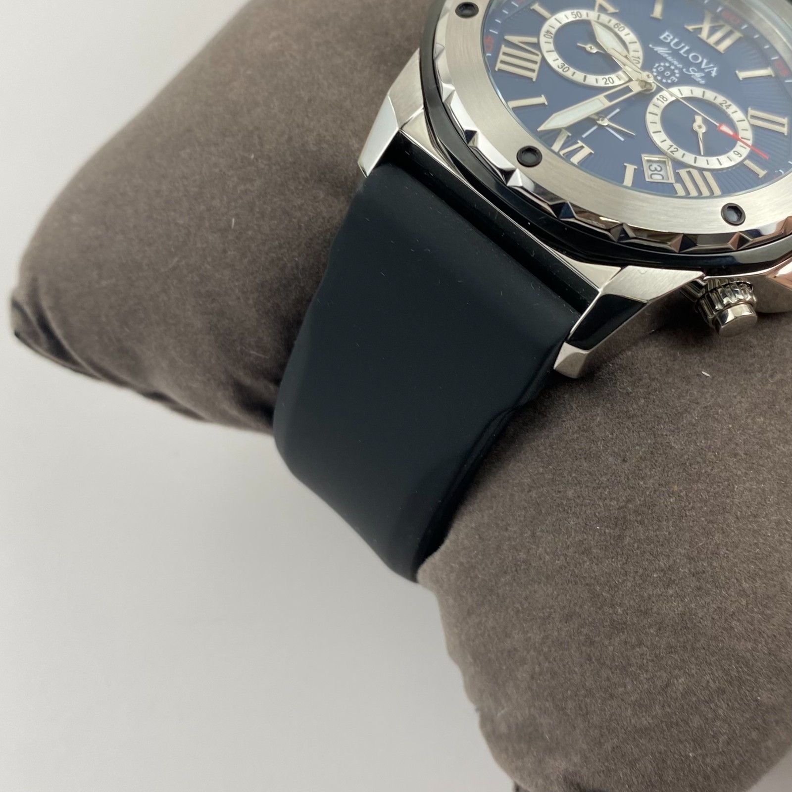 Bulova Marine Star 98B258 Quartz Blue Dial Black Rubber Strap Men’s Watch 44mm