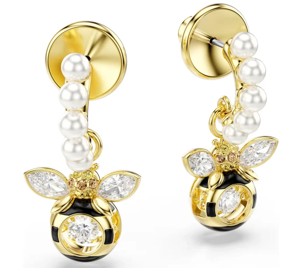 Swarovski Idyllia drop earrings Crystal pearl, Mixed cuts, Bee, Multicolored
