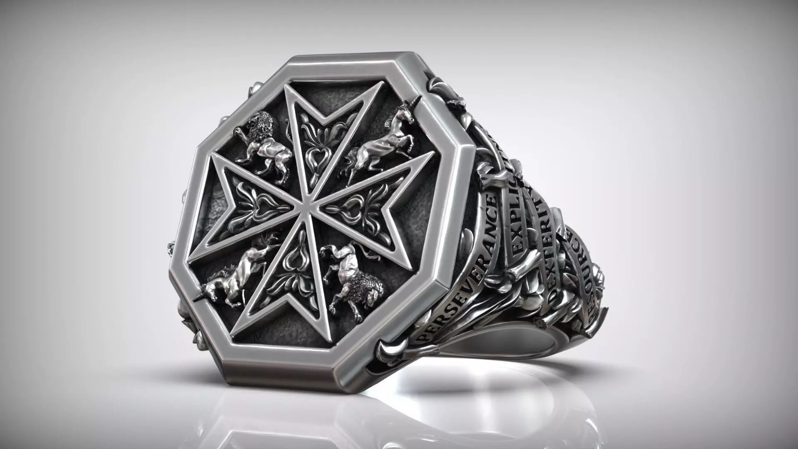 Oxidized Men’s Order Of The Hospital Of Saint John Maltese Cross 925 Silver Ring