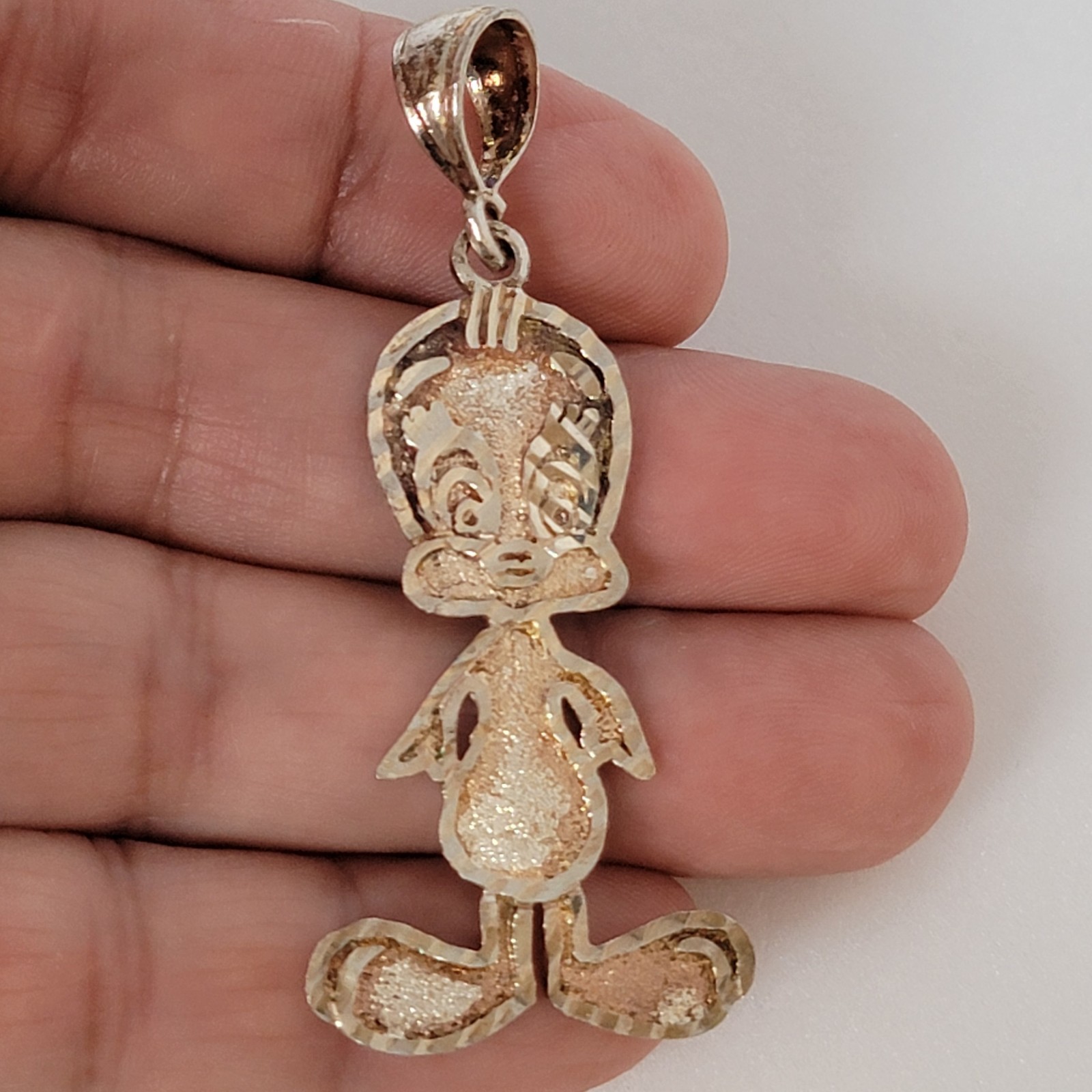 Vintage Sterling Silver Tweety Bird Charm Pendant Large Diamond Cut ADORABLE