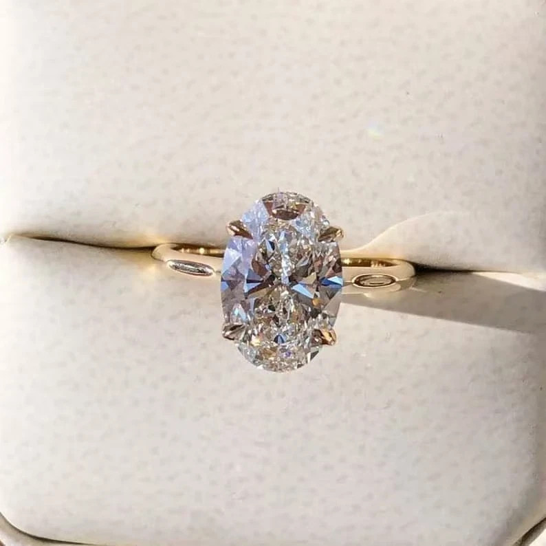 Halo 4.2 Ct Diamond Ring 14k Yellow Gold Oval Cut IGI Certified Lab Grown VVS EF