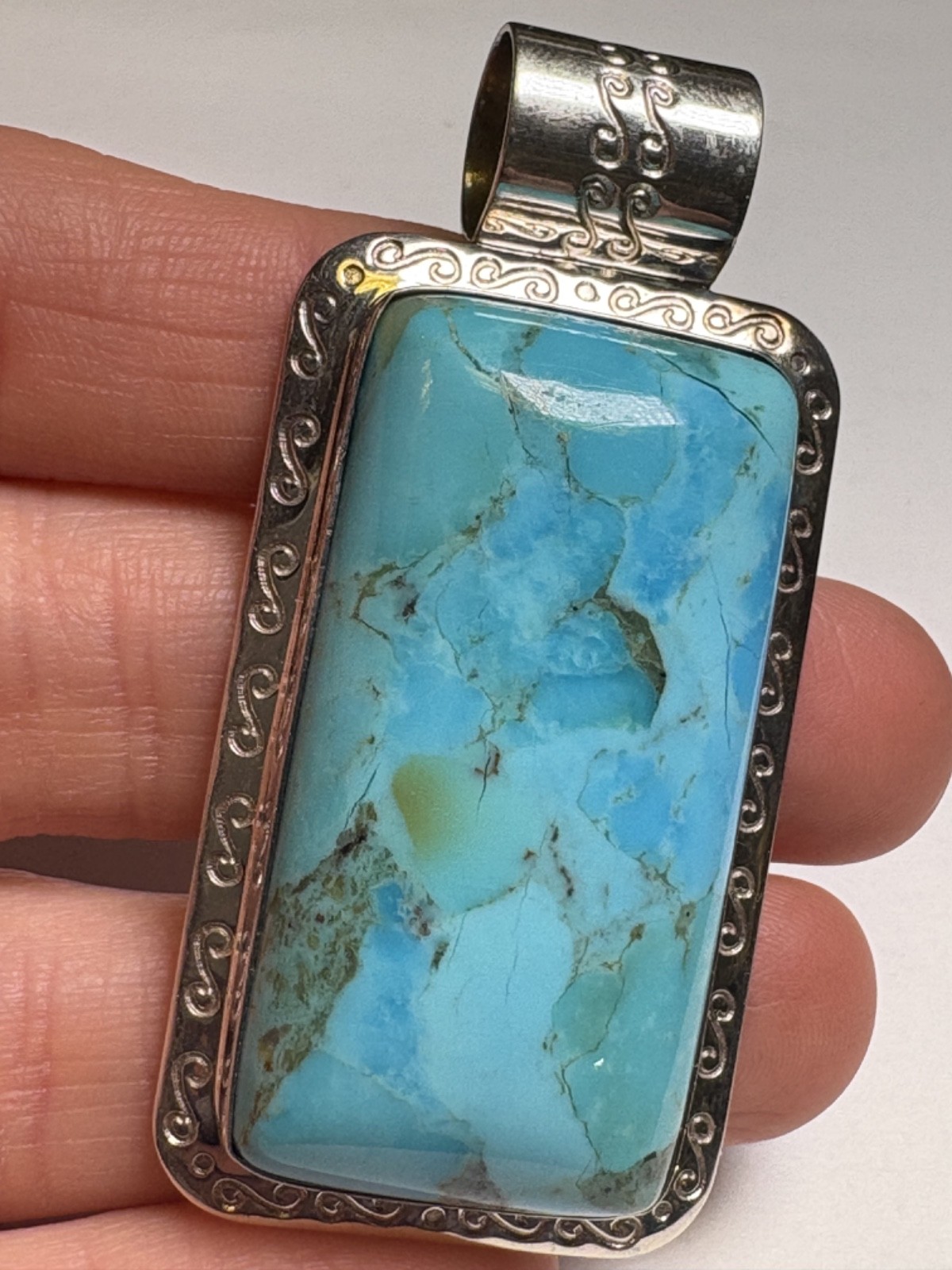 DTR Mine Finds by Jay King Sterling Silver & Turquoise Large Rectangular Pendant
