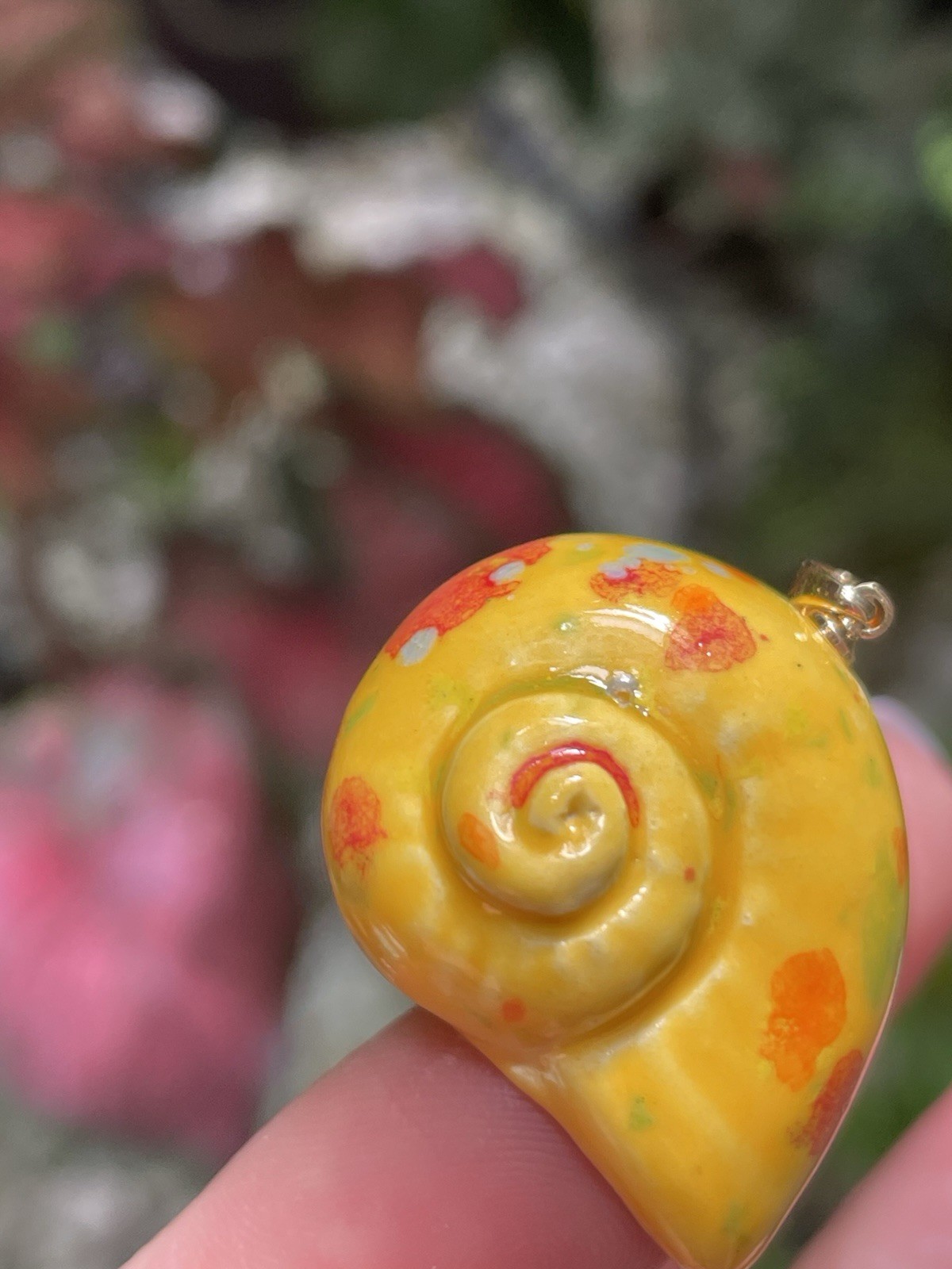 Handmade Ceramic Pendant Jewelry. Unique piece. Orange speckles