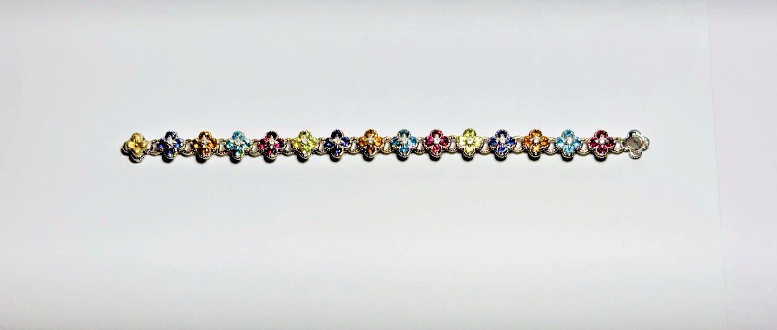 NEW Barbara Bixby Multi-Gemstone Silver Flower Bracelet 925 18K 7.25”