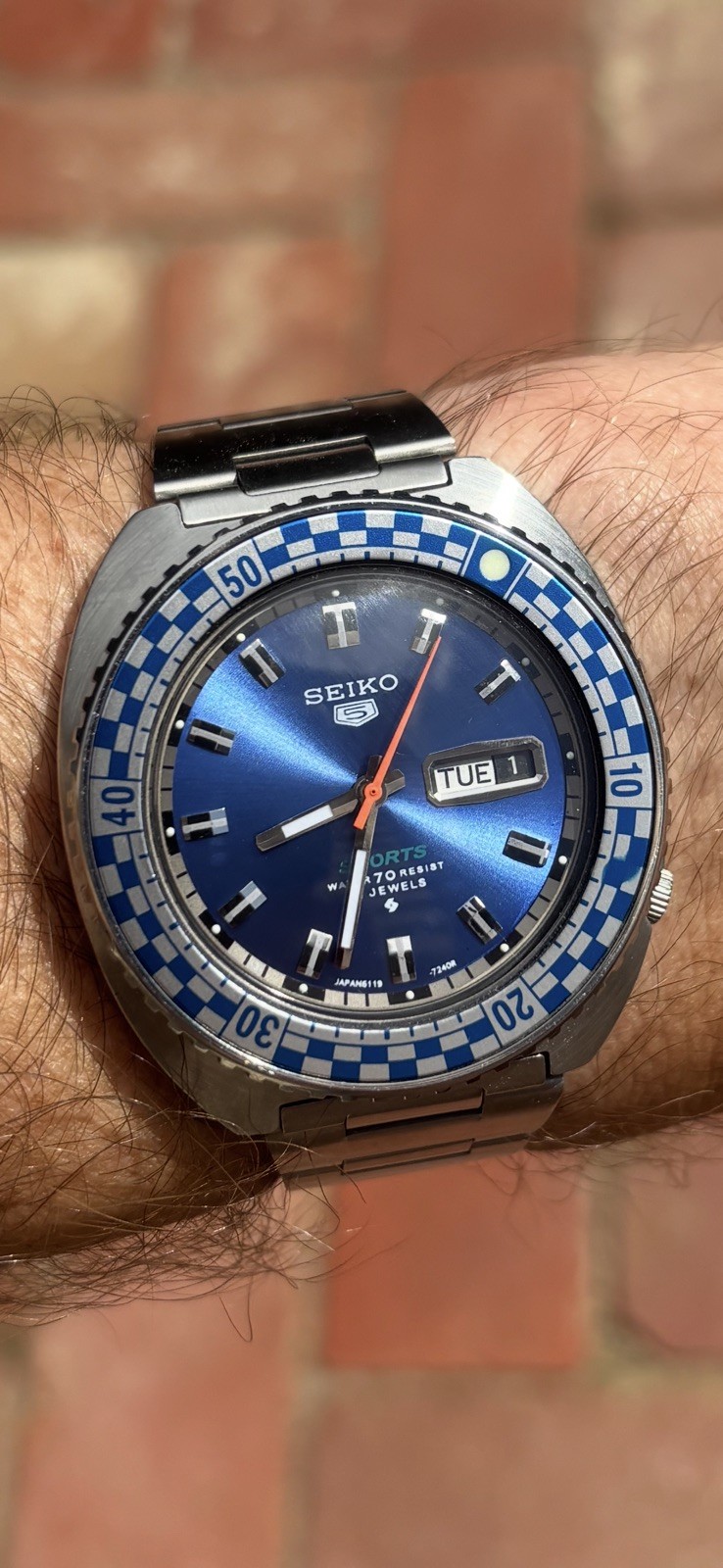 Seiko 5 Sports Diver Rally Watch 6119-7173 Blue Checkered Bezel Automatic