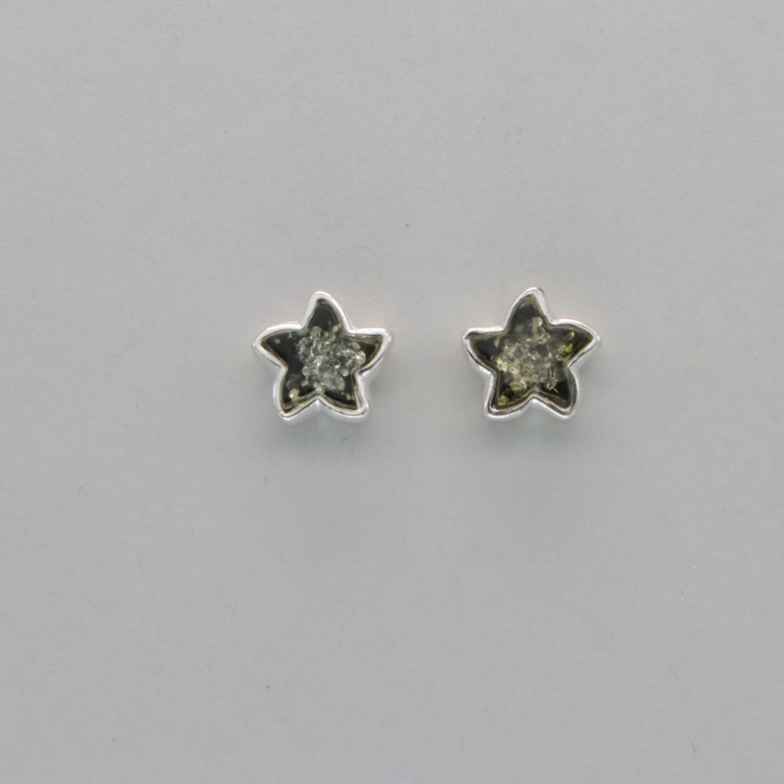 Green BALTIC AMBER Star Post Earrings 925 STERLING SILVER Poland #3111e