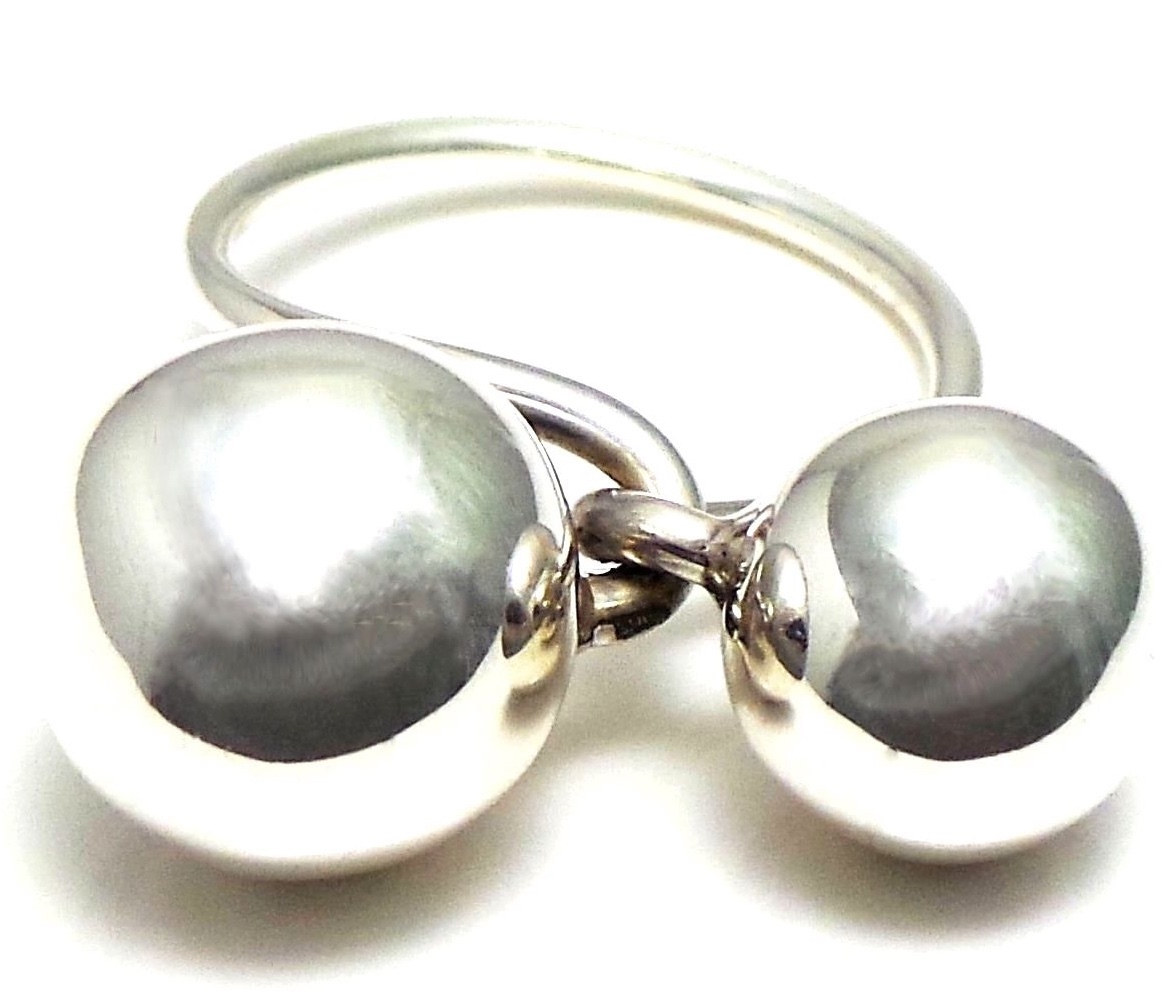 NEW 12mm/8mm SOLID 925 Sterling Silver Duo Twist Sphere BALLS ring 5.36g Size 8
