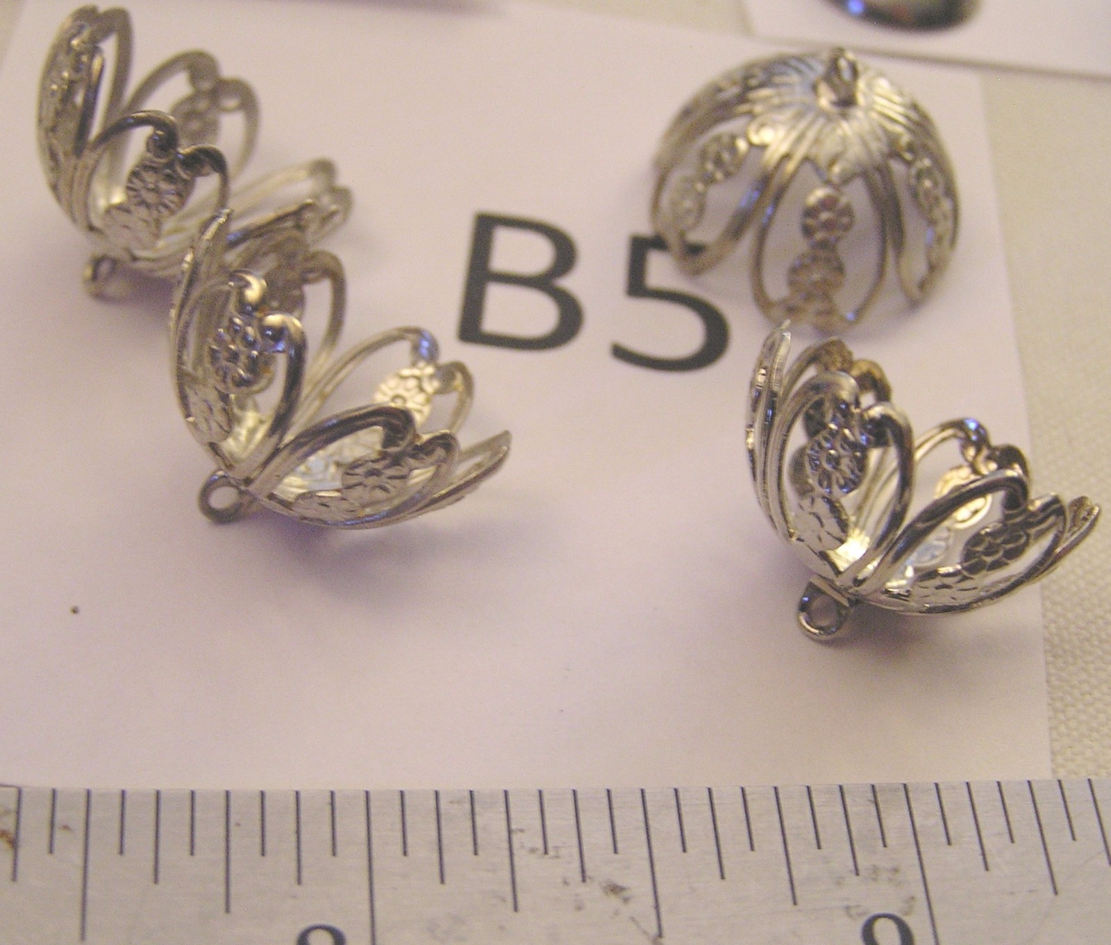 VTG Bead Cap Dangles w Bail & Button Backs Filigree Brass GP SP Jewelry Findings