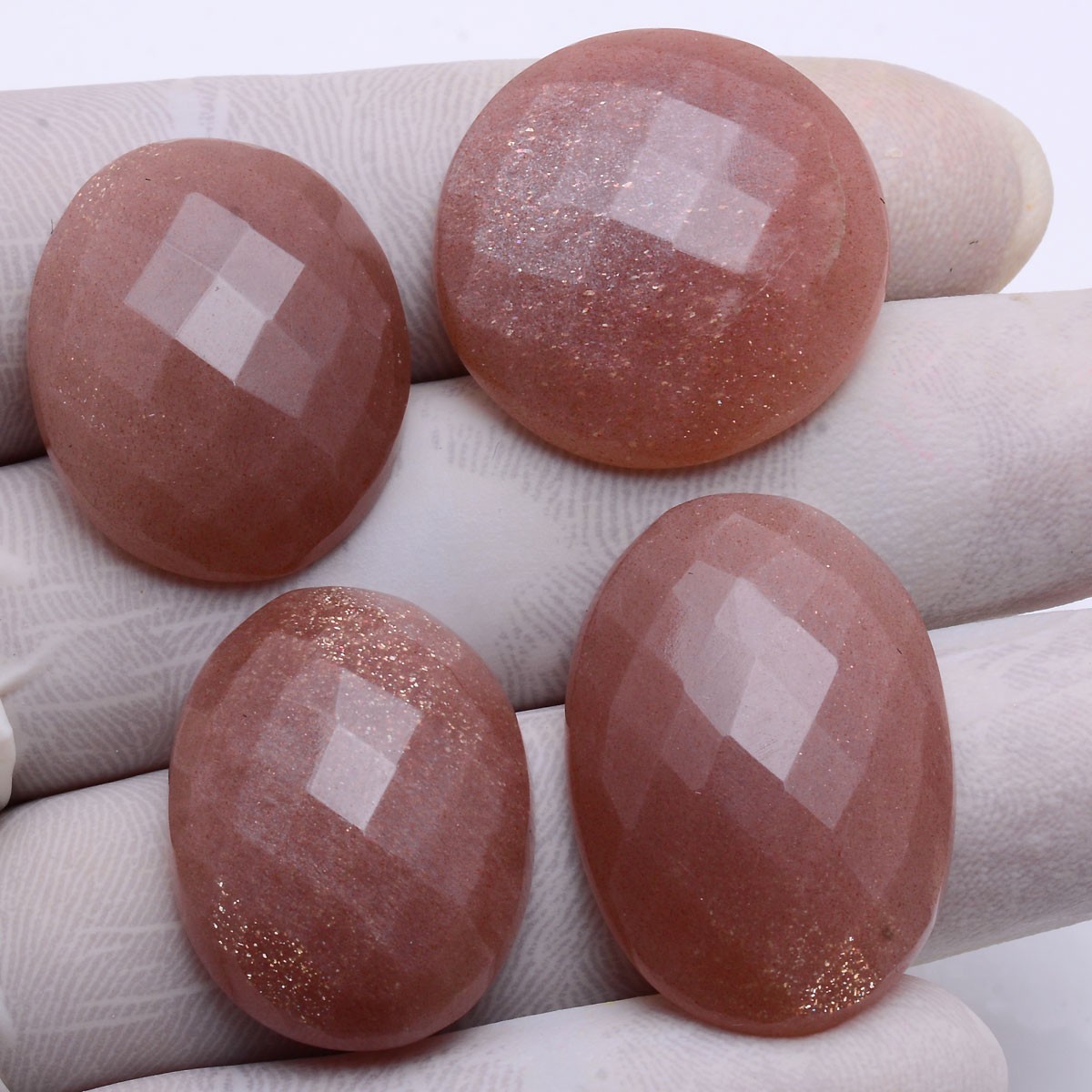 4 Pcs Natural Shiny Peach Moonstone Top Grade 25mm-29mm Checker Cut Gemstones