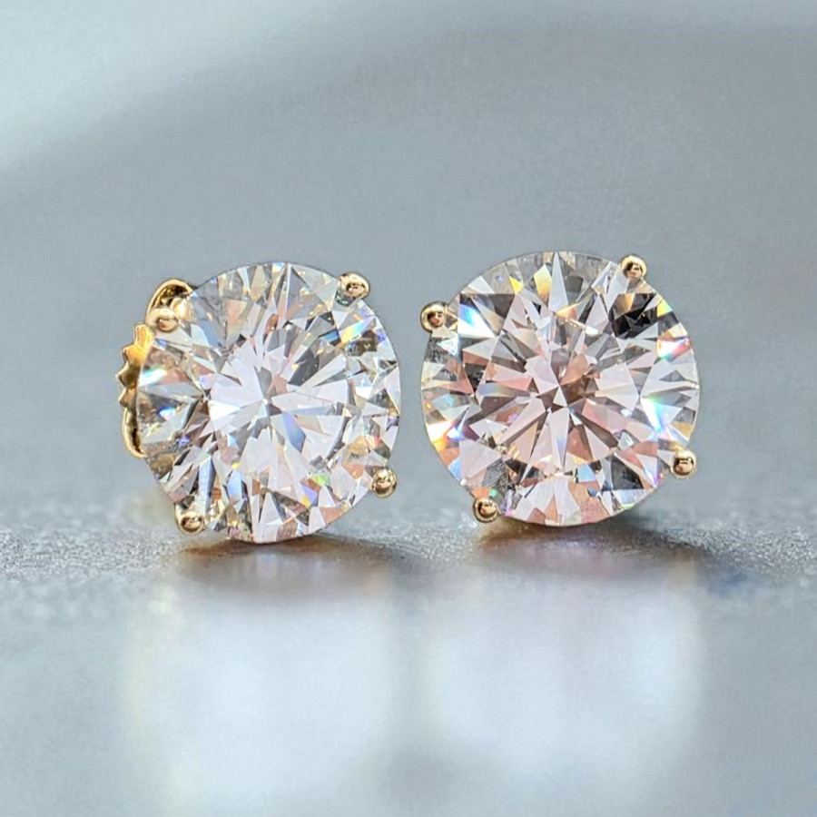 4.00 Ct D VS1 Round Lab Grown Martini Diamond Studs 14k Gold IGI Certified