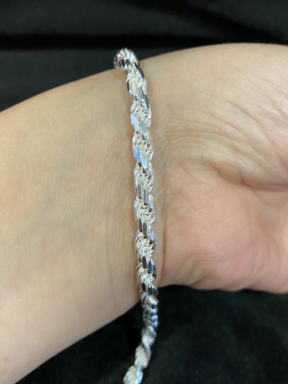 .925 Sterling Silver Men’s Womens Twisted Rope Chain Long Bracelet 9.5 inches