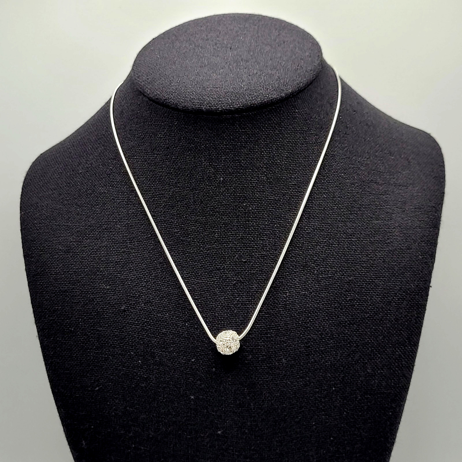 Disco Ball Glitter Sphere Feminine Elegant Style Silver Tone Pendant Necklace