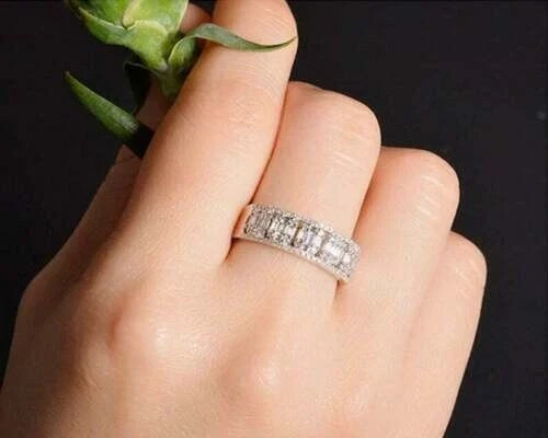 2.30Ct Lab Created Diamond Half Eternity Anniversary Band 14K White Gold Over