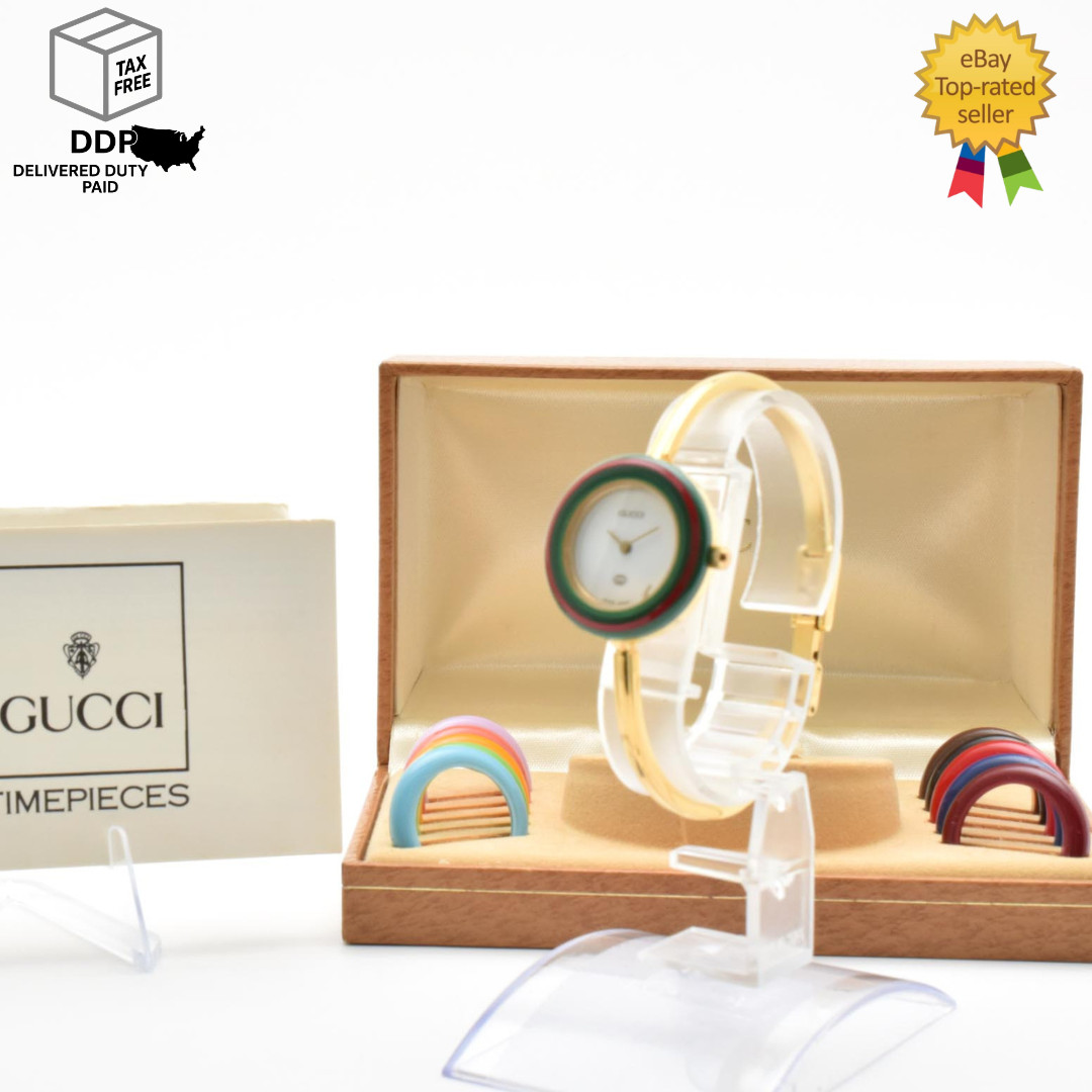 Vintage [ Exc+5 /Box ] GUCCI 1100L Gold Change Bezel Watch 12 colors 11/12 JAPAN