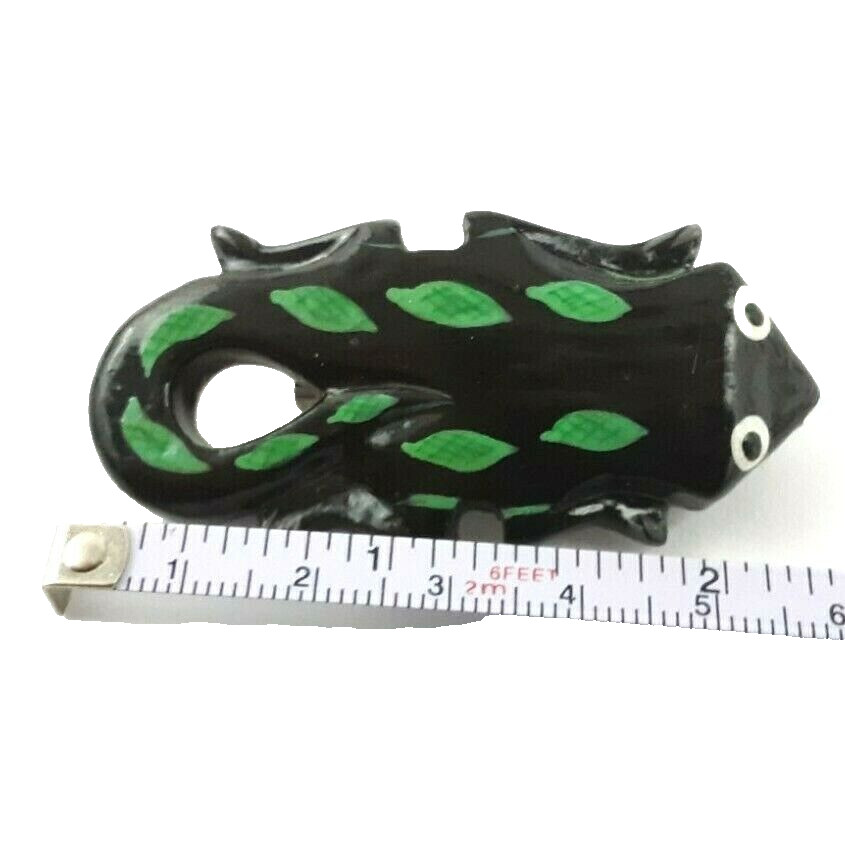 Large Vintage 1980’s Hand Carved & Painted Balsa Wood Salamander Brooch Pin Art