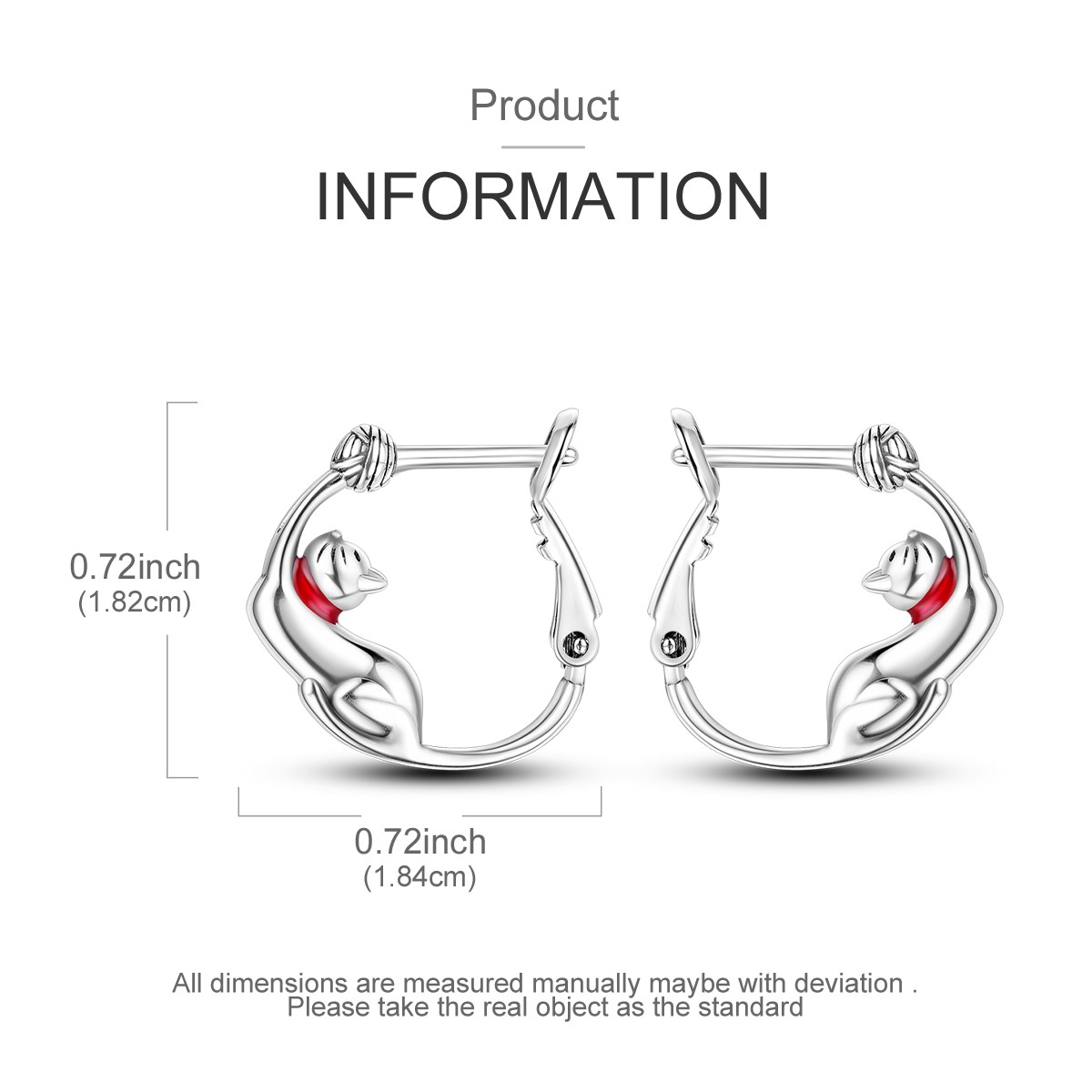 LAZA Original Woolline Ball Cat 925 Sterling Silver Hoop Earrings Women Jewelry