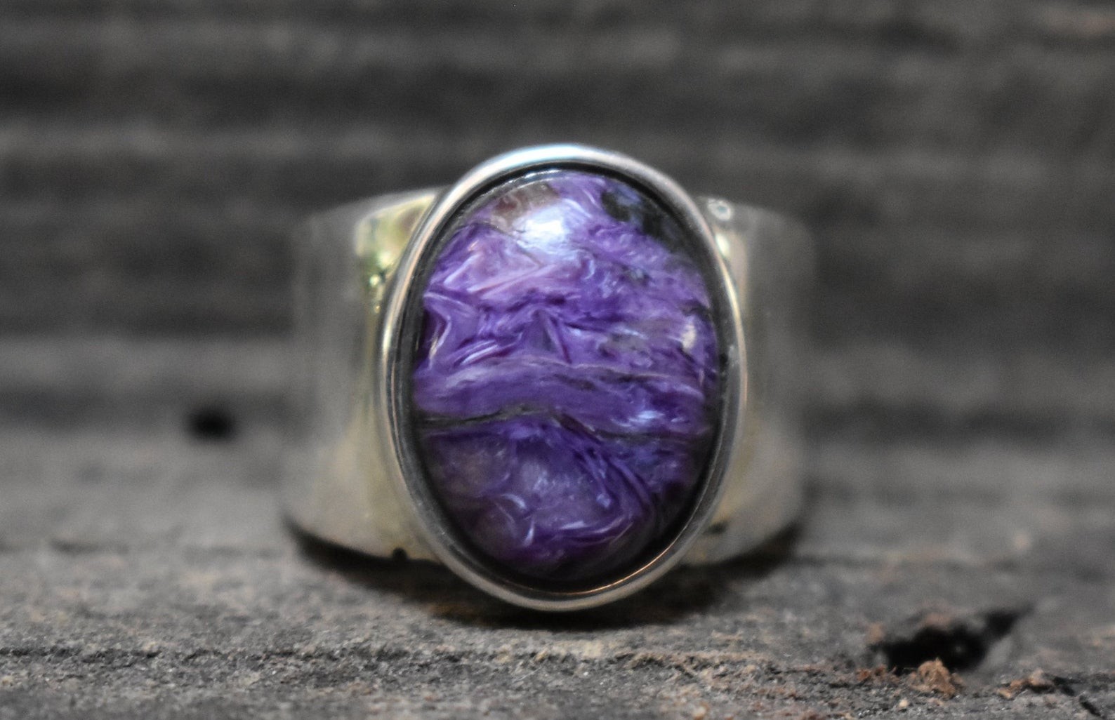 Solid 925 Sterling Silver Natural Purple Charoite Gemstone Men’s Unisex BandRing
