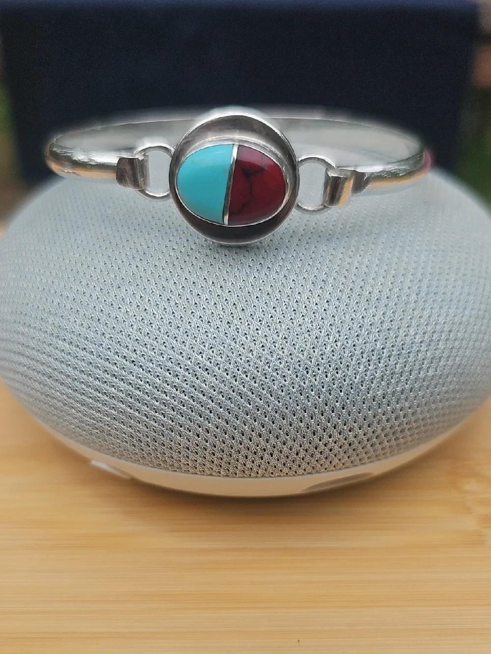 Sterling Silver Turquoise & Red Coral Inlay Cuff Bracelet 7.25 Pre-Own