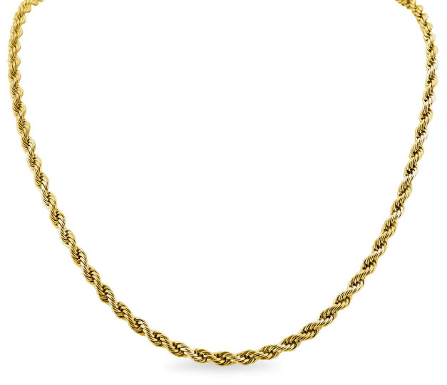 Stainless Steel 18k Gold PVD Coated Rope Chain Necklace 20″ Men Women 2/3/4mm