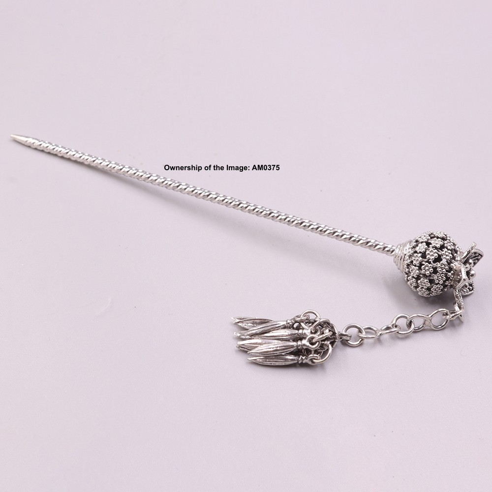 Real 925 Sterling Silver Hairpin Vintage Style Floral Ball Hair Clip Pin 4.8inch