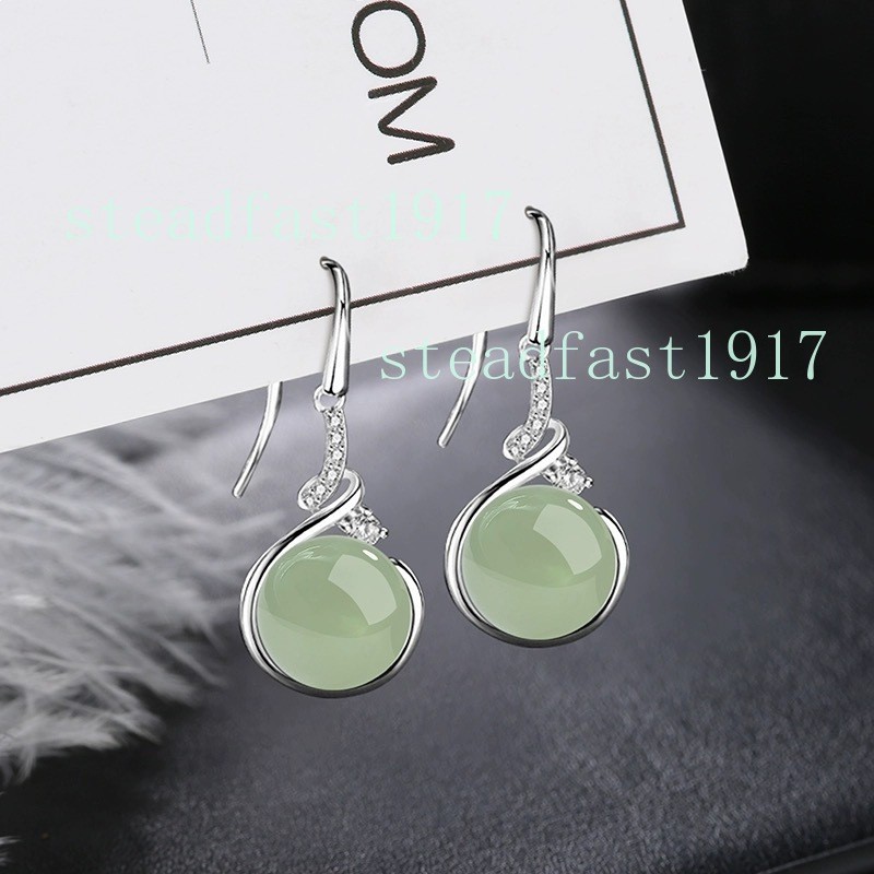Natural Green Jade Gemstone Dangle Drop Earrings Sterling Silver Gift
