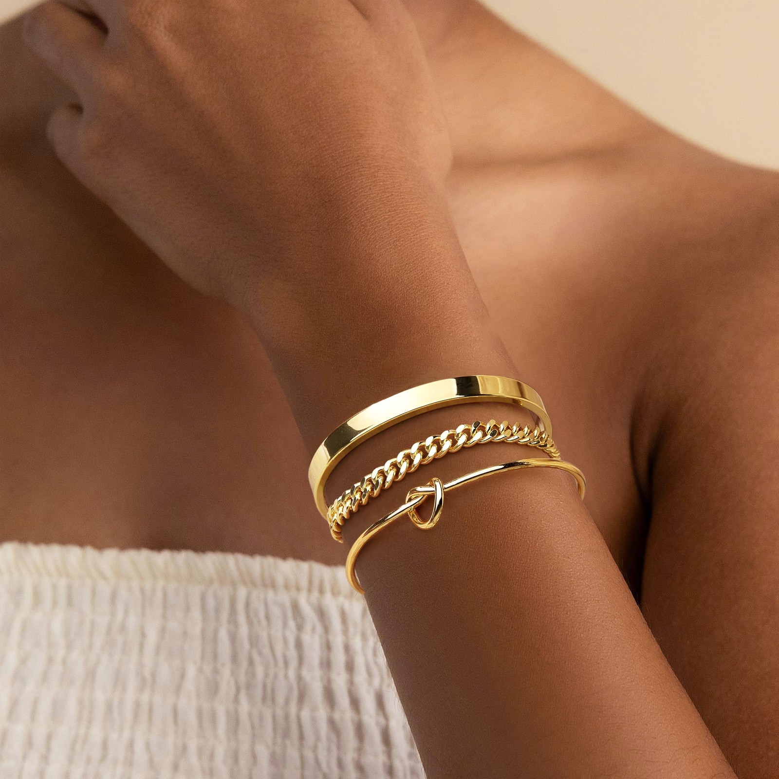 Gold Bangle Cuff Bracelet for Women, 14K Gold Forever Love Knot Infinity Brac…
