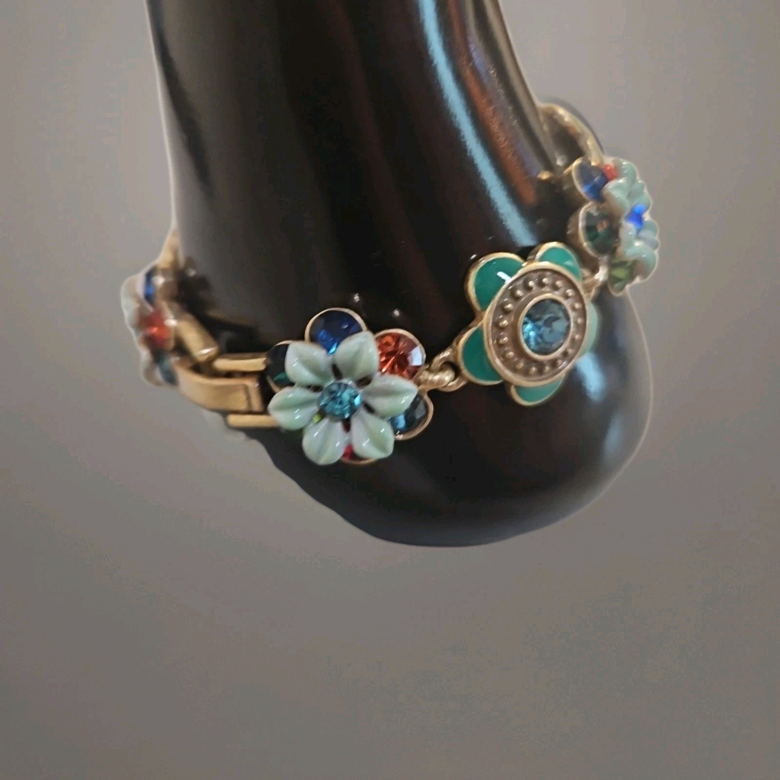 Double Layer 18k Plated Over Copper Alloy 3D Flower and Rhinestone Bracelet