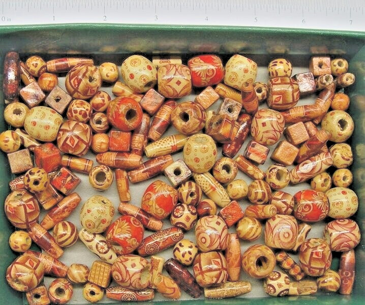 200 Bamboo Craft Art Beads Mixed Shapes Size Pattern Lightweight Strong Wood MIX