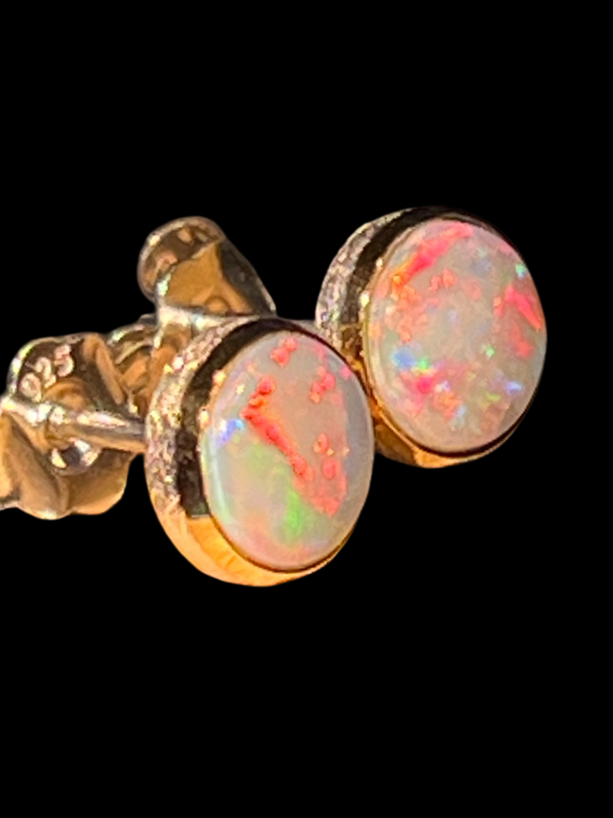 Black Opal Harlequin in 18Kt Gold Vermeil Setting Sterling Silver Stud Earrings